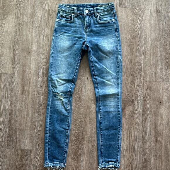 BLANKNYC Mid Rise Skinny Jeans 24 Raw Hem Medium Wash Stretch Denim - Picture 2 of 7